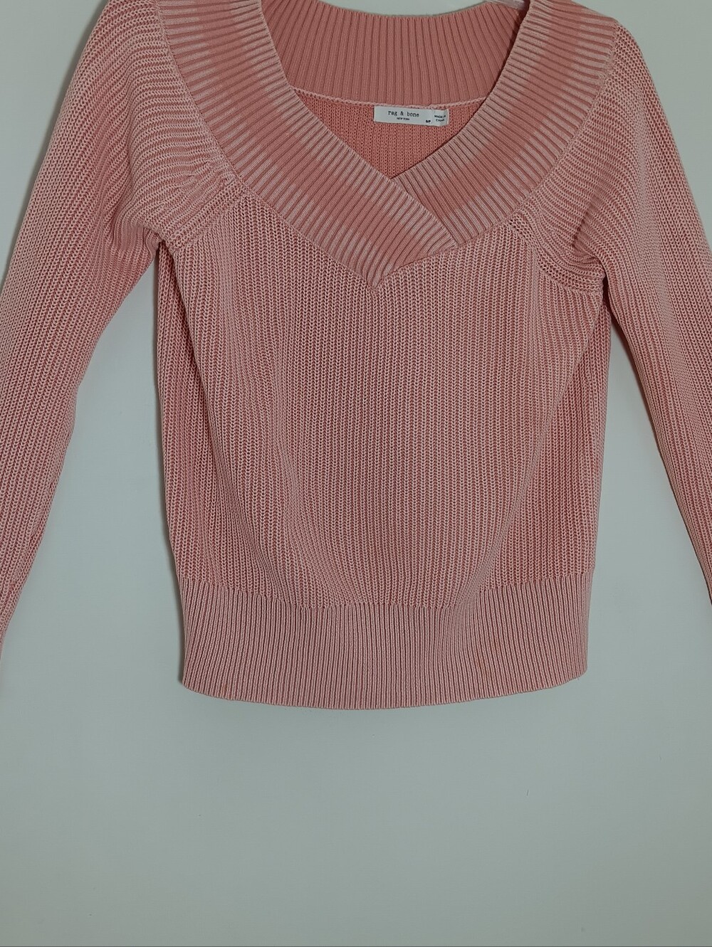 Rag And Bone Pink Rip Knit V-neck Sweater Pullover Size Small - Picture 8 of 9